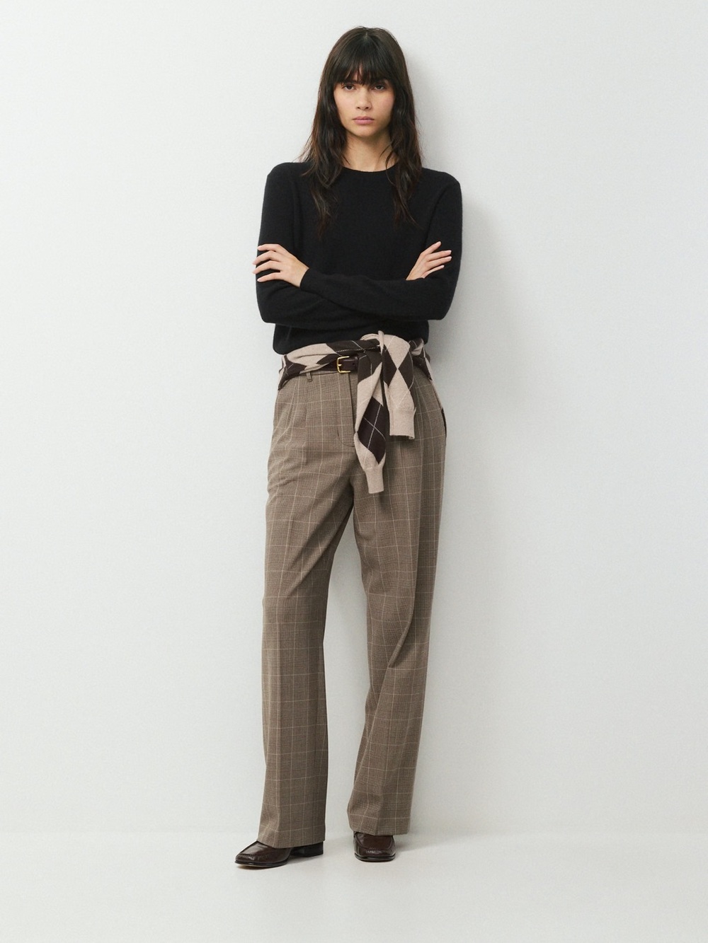 NWT Aritzia The Effortless Pant in Brown/Taupe Plaid - 12